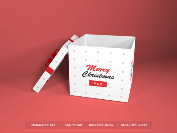 Christmas Gift Box with Ribbon Mockup for Christmas Amp Designs