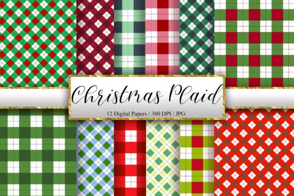 Christmas Plaid Background Digital Paper Patterns