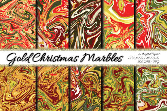 Digital Paper Gold Christmas Marbles Backgrounds