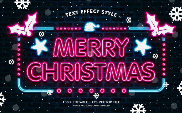 Merry Christmas Snowflake Neon Text for Layer Styles