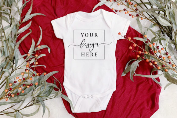 Red Christmas Winter Onesie Mockup Snow for Baby Amp Branding